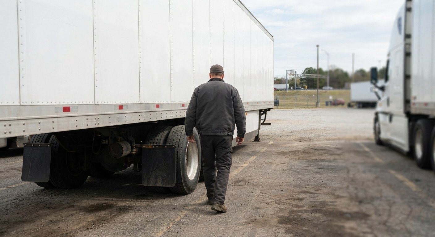 A driver completing an inspection